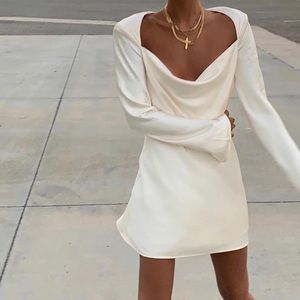 NWT C/MEO COLLECTIVE polarized long sleeved satin backless dress silky cream
